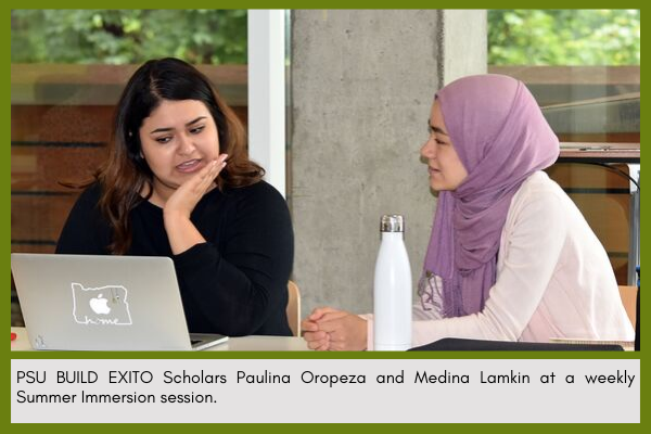 Scholars Paulina Oropeza and Medina Lamkin at a weekly Summer Immersion session